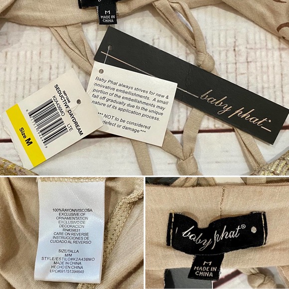 Baby Phat Tan/Gold/Studded 'Seductive Dream' Open Back Mini Halter Dress NWOT - Picture 11 of 12